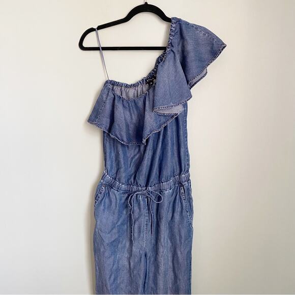 1. State Chambray One Shoulder Ruffle Jumpsuit - Picture 3 of 7